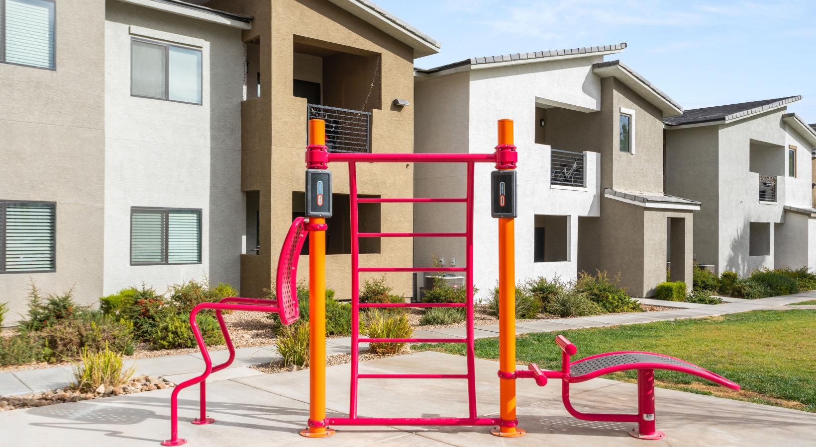Find your perfect fit at Trend! a playground in front of a building